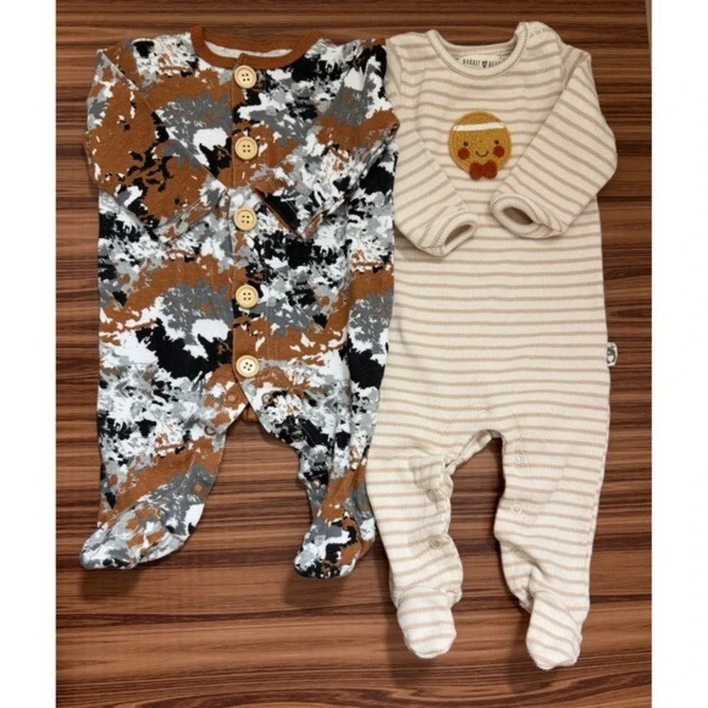 Baby Boy 0-3M Bundle Carters Rabbit Bear Cotton On Sleepers‎ Bodysuit Pants 5pc